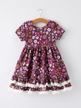 Load image into Gallery viewer, Retro Floral Print Short Sleeve Girls Dress with Pockets