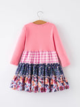 Load image into Gallery viewer, Pink Autumn Patchwork Floral & Plaid Long Sleeve Girls Dress