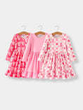 Load image into Gallery viewer, Valentine’s Day Girls Dress Bundle – Sweetheart Heart Print, Solid Pink, Checker Bow Design