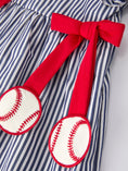 Load image into Gallery viewer, Girls Baseball Team Outfit – Striped Ruffle Sleeve Dress with Ball Design