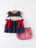 Load image into Gallery viewer, Baby Girls Bloomers Romper Set – Dog Baseball Smocking Embroidery Outfit