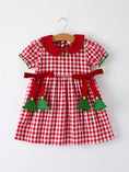 Load image into Gallery viewer, Girls Christmas Outfit – Red Plaid Dress with Tree Bow Accents