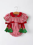 Load image into Gallery viewer, Baby Girls Christmas Outfit – Red Plaid Romper with Tree Bow Accents