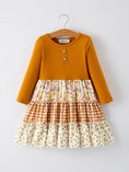 Load image into Gallery viewer, Autumn Patchwork Floral & Plaid Long Sleeve Girls Dress