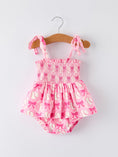 Load image into Gallery viewer, Baby Girl Pink Baseball Bow Print Romper Summer Outfit