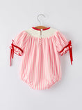 Load image into Gallery viewer, Baby Girls Baseball Embroidery Romper – Pink Stripe Casual Outfit