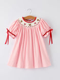 Load image into Gallery viewer, Girls Summer Baseball Embroidery Dress – Pink Stripe Casual Outfit
