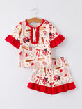 Load image into Gallery viewer, Girls Pajama Set with Red Bows Baseball Print