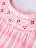 Load image into Gallery viewer, Valentine's Day Pink Plaid Smocked Heart Embroidery Girls Romper