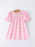 Load image into Gallery viewer, Valentine's Day Pink Plaid Smocked Heart Embroidery Girls Dress