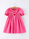 Load image into Gallery viewer, Valentine's Day Hot Pink Ruffle Collar Heart Applique Girls Dress