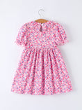 Load image into Gallery viewer, Girls Valentine's Day Floral Ruffle Smocking Dress