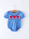 Load image into Gallery viewer, Valentine's Day Baby Girl Heart Applique Blue Romper