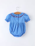 Load image into Gallery viewer, Valentine's Day Baby Girl Heart Applique Blue Romper