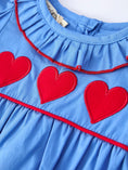 Load image into Gallery viewer, Valentine's Day Baby Girl Heart Applique Blue Romper