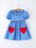 Load image into Gallery viewer, Valentine's Day Toddler Girl Heart Applique Blue Dress