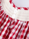 Load image into Gallery viewer, Valentine Red Plaid Romper with Smocked Heart Dog Detail and Bows