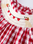 Load image into Gallery viewer, Valentine Red Plaid Dress with Smocked Heart Dog Detail and Bows