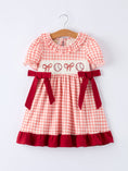 Load image into Gallery viewer, Baseball Embroidery Smocked Ruffle Plaid Girl Dress