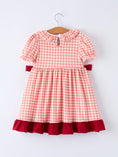 Load image into Gallery viewer, Baseball Embroidery Smocked Ruffle Plaid Girl Dress
