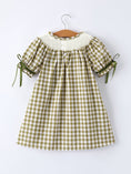 Load image into Gallery viewer, Green Plaid Fish Embroidered Baby Girls Smocked Dress