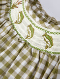 Load image into Gallery viewer, Green Plaid Fish Embroidered Baby Girls Smocked Dress