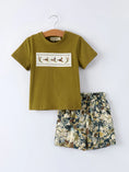 Load image into Gallery viewer, Duck Embroidery Boys Set Green Tee and Camo Shorts