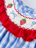 Load image into Gallery viewer, Baby Girls Summer Strawberry Bow Embroidered Smocked Romper