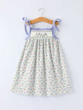 Load image into Gallery viewer, Spring Purple Floral Embroidered Smocked Bow Girl Dress