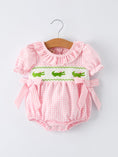 Load image into Gallery viewer, PREORDER Baby Girls Summer Crocodile Embroidered Smocked Romper