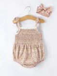 Load image into Gallery viewer, Summer Organic Cotton Floral Bow Spaghetti Strap Baby Girls Romper with Headband