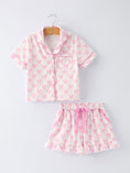Load image into Gallery viewer, Mommy & Me Pink Bow Print Ruffle Pajama Set