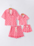 Load image into Gallery viewer, Mommy & Me Bow Print Ruffle Pajama Set