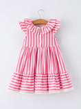 Load image into Gallery viewer, Spring Pink Striped Ruffled Girls' Dress with Hat