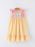 Load image into Gallery viewer, Fish Embroidery Smocking Plaid Girls' Dress