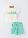 Load image into Gallery viewer, Pickle Ball Spring Gingham Embroidered Smocked Green Boys Shorts Set