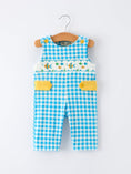 Load image into Gallery viewer, Fish Embroidery Smocking Plaid Baby Boy Romper
