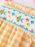 Load image into Gallery viewer, Fish Embroidery Smocking Plaid Baby Girl Romper