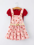 Load image into Gallery viewer, Girls Spring Short-sleeved top + Strawberry Print Overall Dress Set