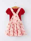 Load image into Gallery viewer, Girls Spring Short-sleeved top + Strawberry Print Overall Dress Set