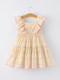 Load image into Gallery viewer, Spring Floral Girls Ruffle Dress With Bow Straw Hat Set