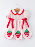 Load image into Gallery viewer, Girls' Plaid Smocked Strawberry Applique Dress