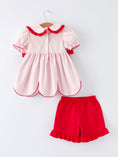 Load image into Gallery viewer, Girls' Plaid Smocked Strawberry Applique Shorts Set