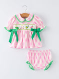 Load image into Gallery viewer, Spring Golf Embroidered Baby Girls Smocked Bow Bloomer Set