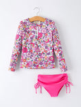 Load image into Gallery viewer, Hot Pink Summer Floral Girls Long-Sleeved Swimsuit Set