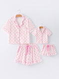 Load image into Gallery viewer, Mommy & Me Pink Bow Print Ruffle Pajama Set