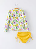 Load image into Gallery viewer, Summer Yellow Floral Print Girls Long Sleeve Swim Set