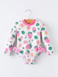 Load image into Gallery viewer, Strawberry Floral Print Long Sleeve Girls One Piece Swimsuit