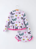 Load image into Gallery viewer, Girls Butterfly Long Sleeve Ruffle Swimsuit Set