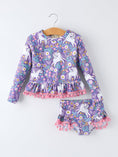 Load image into Gallery viewer, Girls Unicorn Long Sleeve Ruffle Swimsuit Set